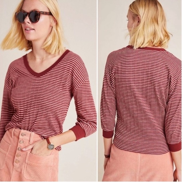 Anthropologie Tops - Anthropologie ribbed pink marois Hannah v neck top 70’s 80’s inspired small